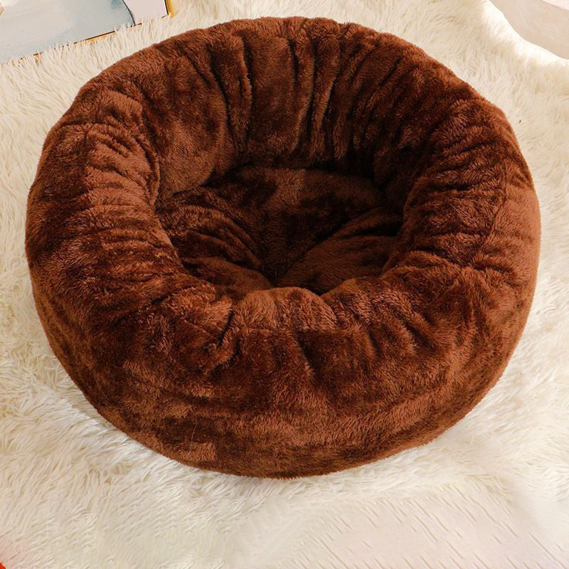 Pet Round Plush Donut Warm Sleeping Bed