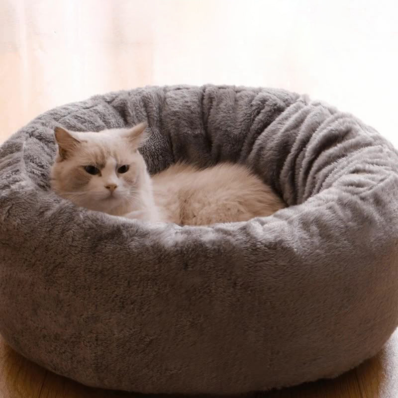 Pet Round Plush Donut Warm Sleeping Bed