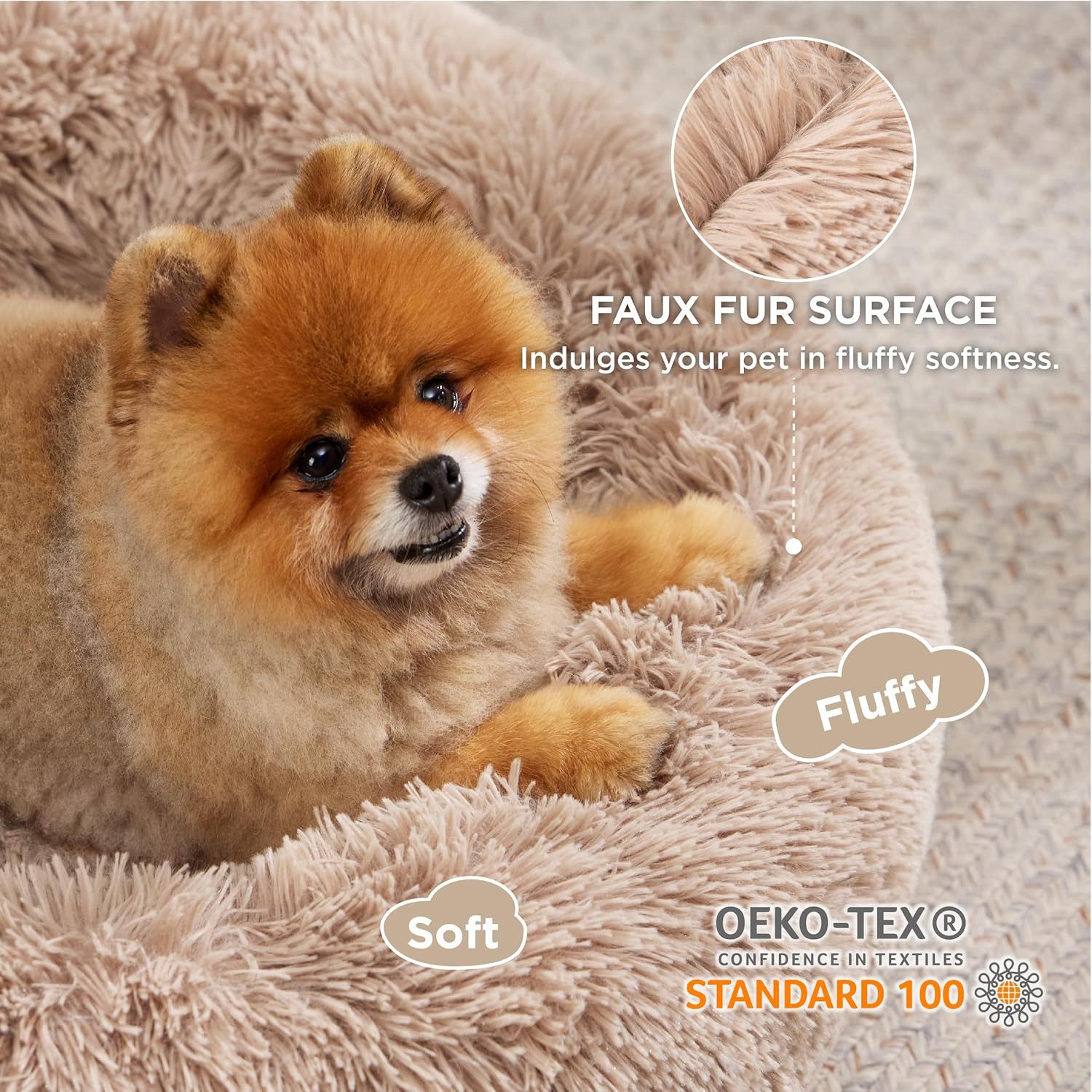 Indoor Non Slip Fluffy Plush Round Pet Bed