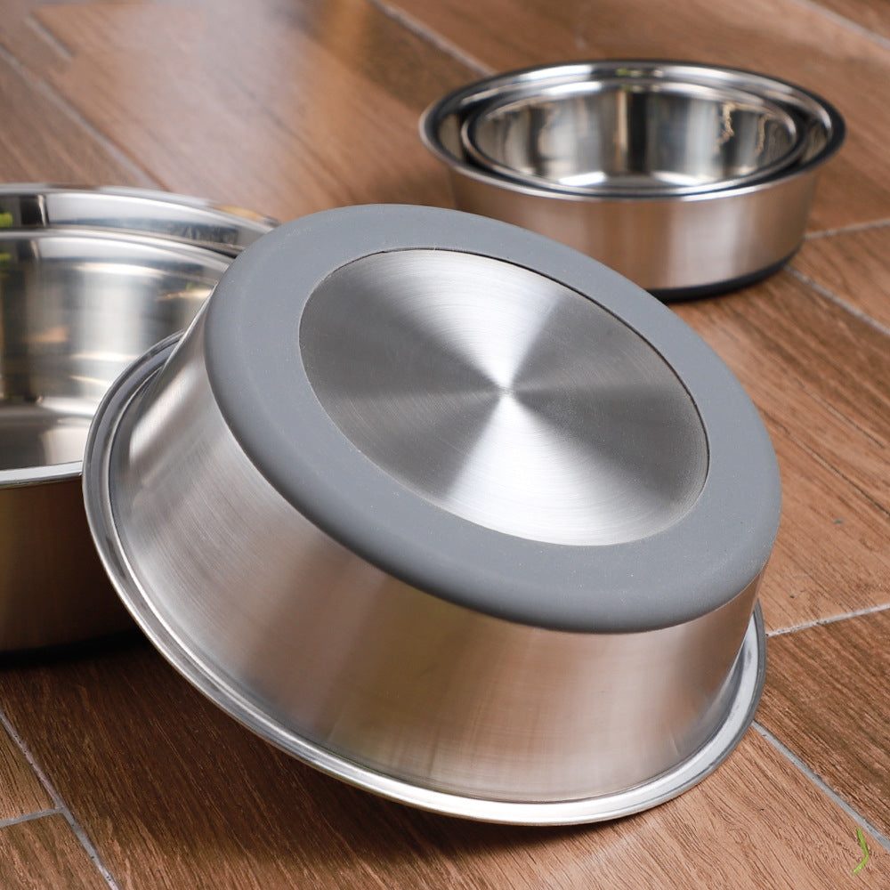 Silicone Base Stainless Steel Pet Feeding And Drinking Bowl