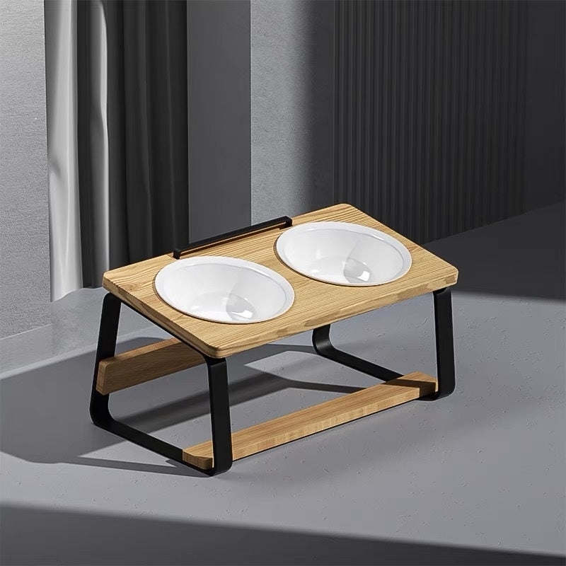 Ceramic Double Bowl Pet Feeding And Drinking Bowl With Neck Support