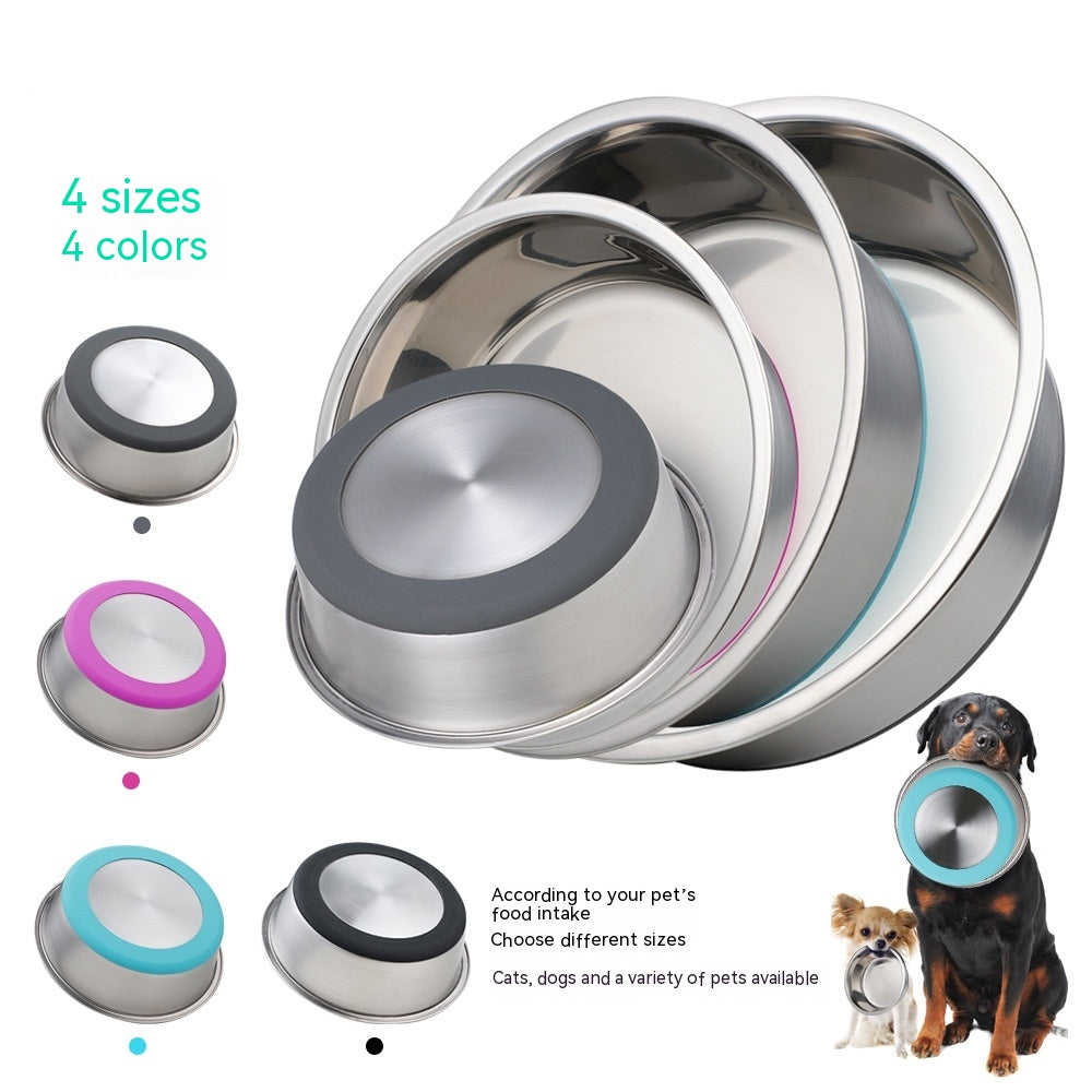 Silicone Base Stainless Steel Pet Feeding And Drinking Bowl