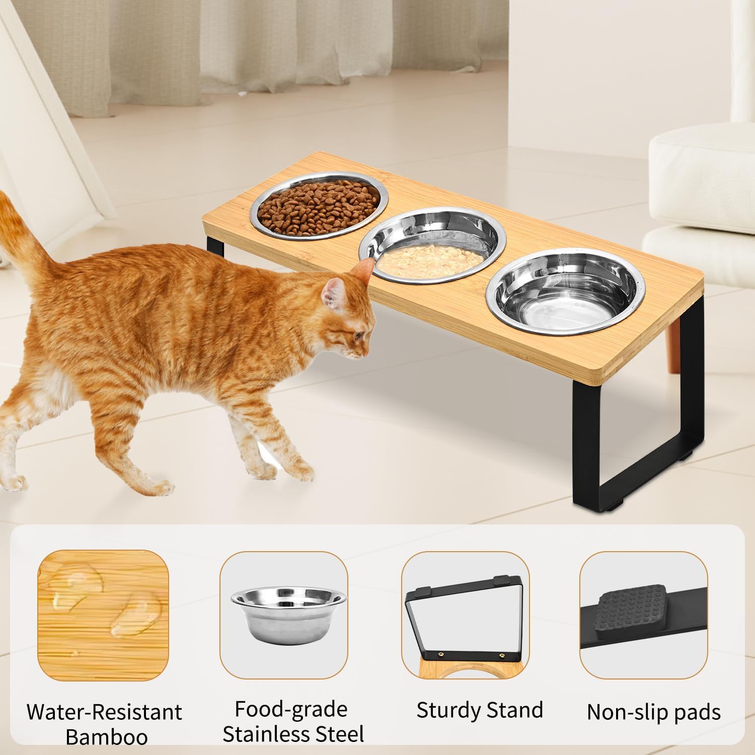 Iron Wood Pet Feeding Rack With Bowl Stand