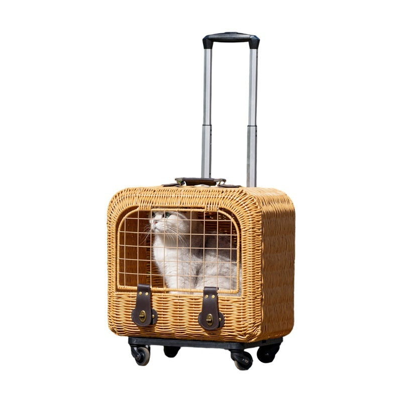 Woven Rattan Pet Carrier With Ventilated Travel Handle