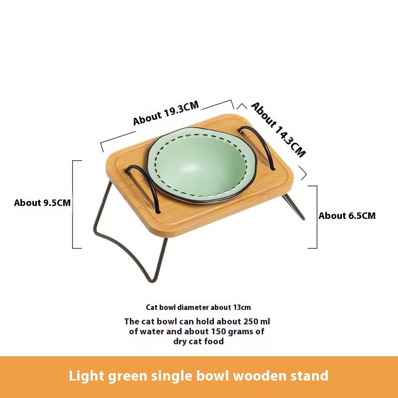 Wooden Rack Pet Ceramic Feeding Bowl Tilted Easy Clean