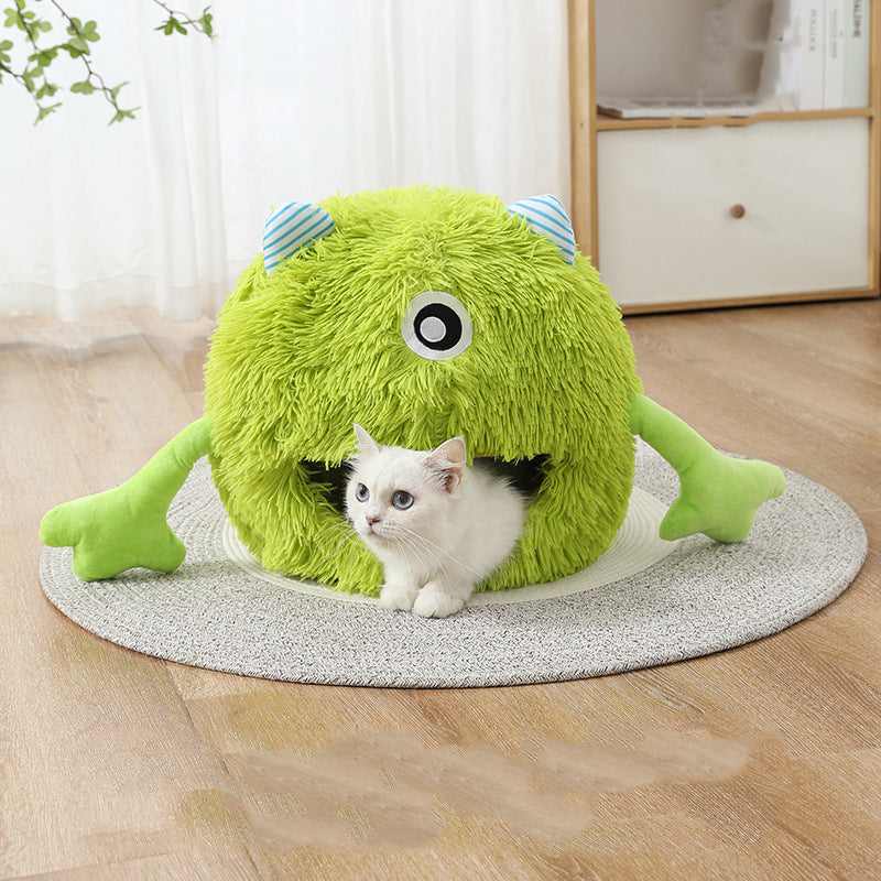 Pet Fluffy Round Calming Plush Self-Warming Bed
