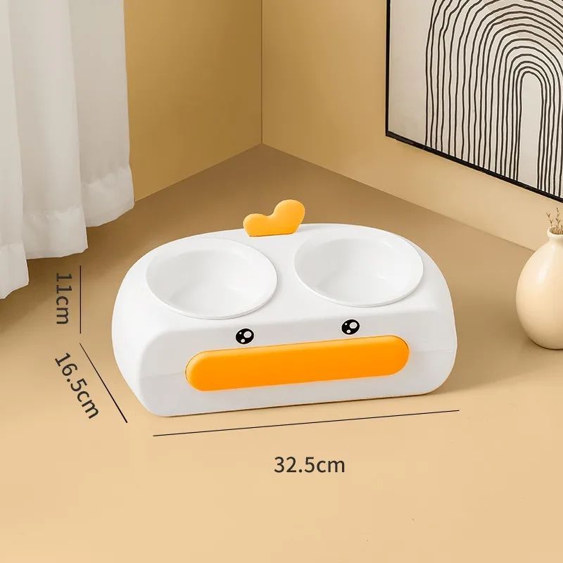 Duck Design Pet Double Bowl Feeding And Drinking Tray