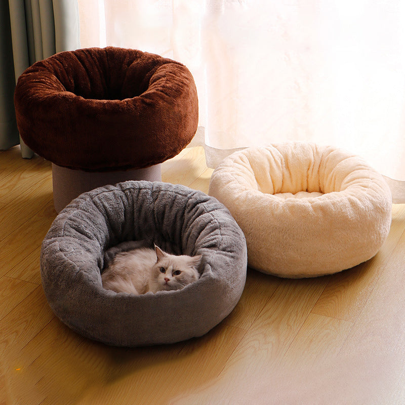 Pet Round Plush Donut Warm Sleeping Bed