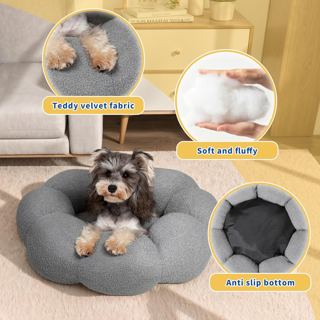 Pet Fluffy Round Donut Calming Plush Sleeping Bed