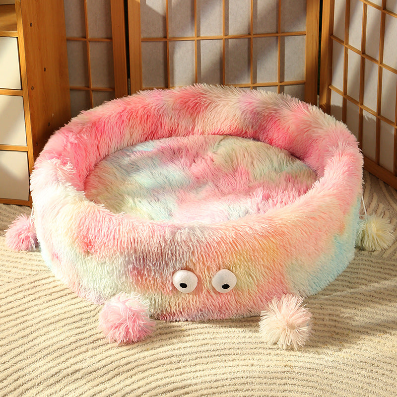 Winter Warm Cute Monster Pet Bed Round Nest House Pad