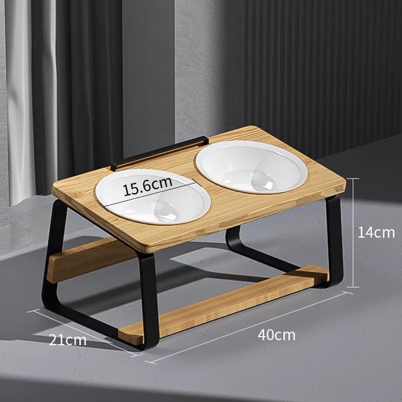 Ceramic Double Bowl Pet Feeding And Drinking Bowl With Neck Support