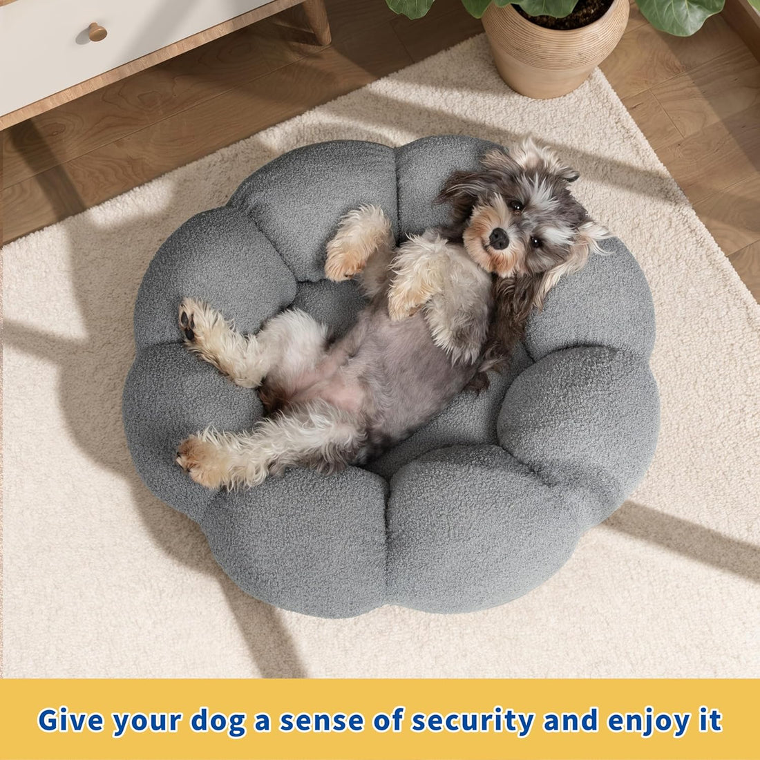 Pet Fluffy Round Donut Calming Plush Sleeping Bed