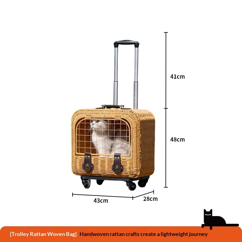 Woven Rattan Pet Carrier With Ventilated Travel Handle