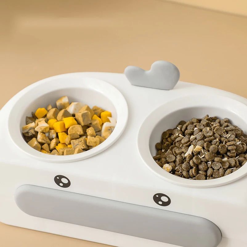 Duck Design Pet Double Bowl Feeding And Drinking Tray