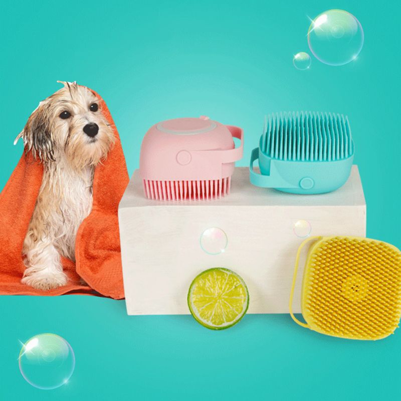 Soft Silicone Pet Bath Brush With Shampoo Dispenser For Grooming