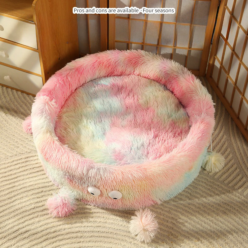 Winter Warm Cute Monster Pet Bed Round Nest House Pad