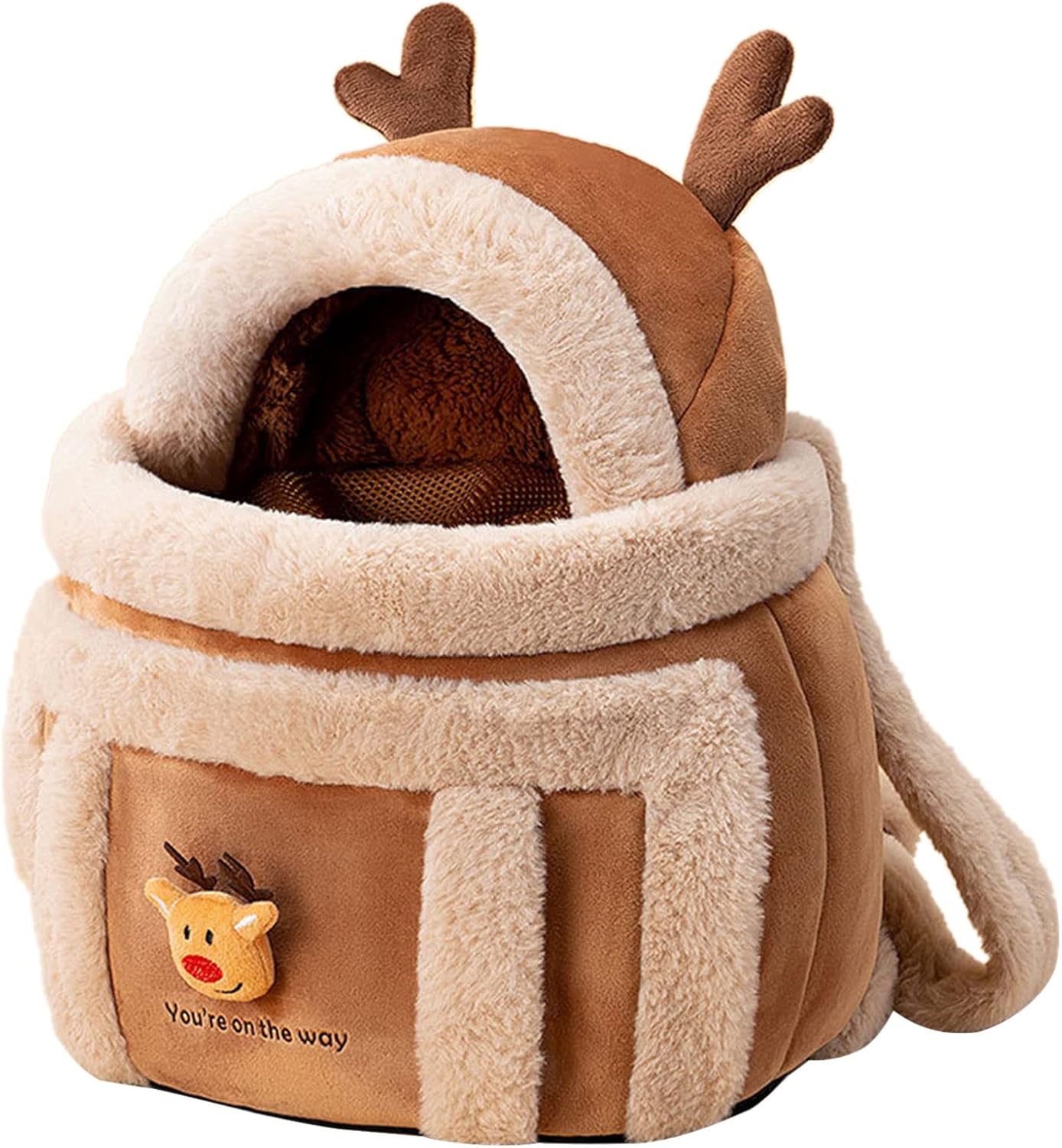 Plush Pet Backpack Carrier With Hand Warmers For Travel