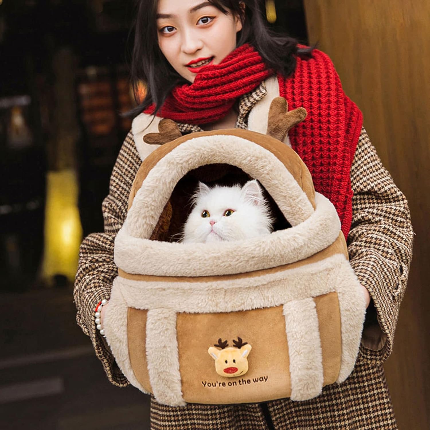 Plush Pet Backpack Carrier With Hand Warmers For Travel