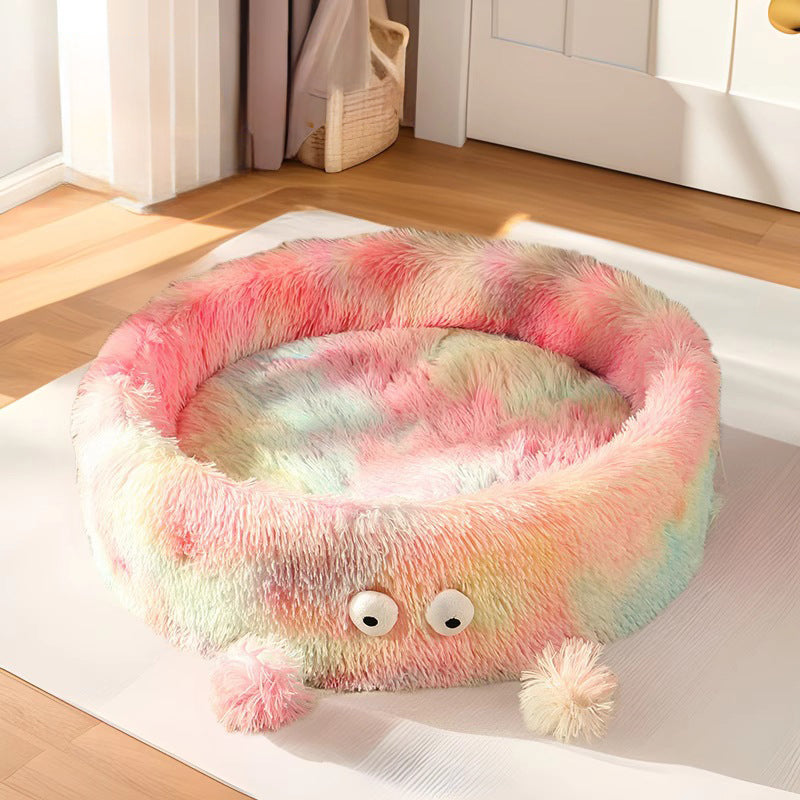 Winter Warm Cute Monster Pet Bed Round Nest House Pad