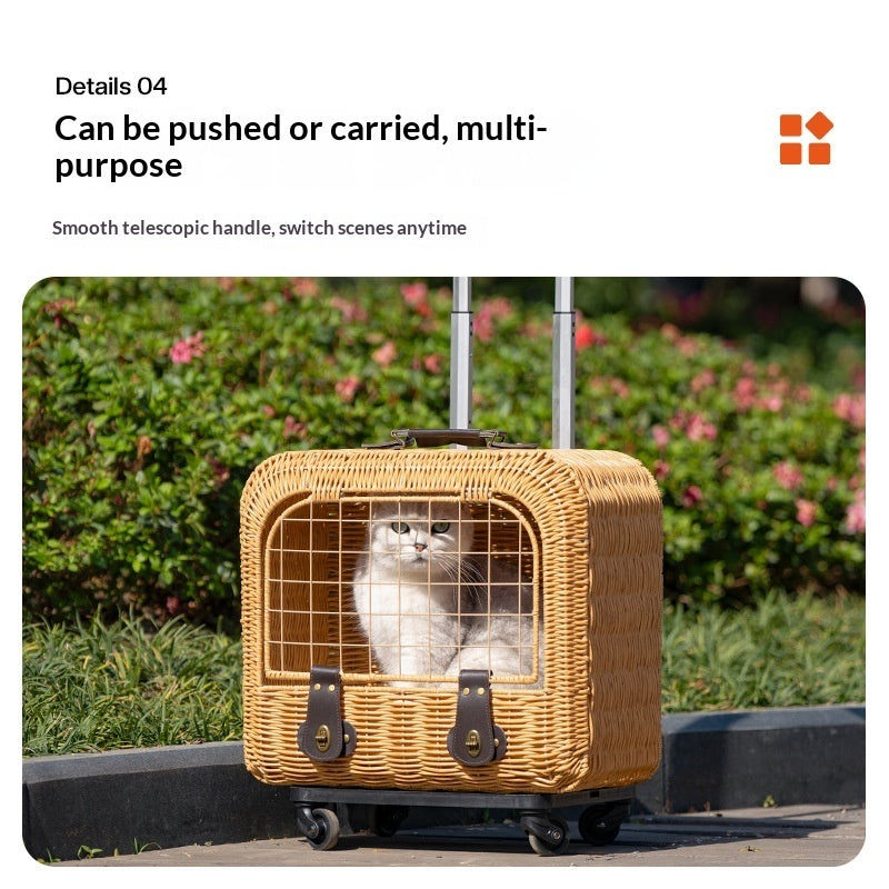 Woven Rattan Pet Carrier With Ventilated Travel Handle