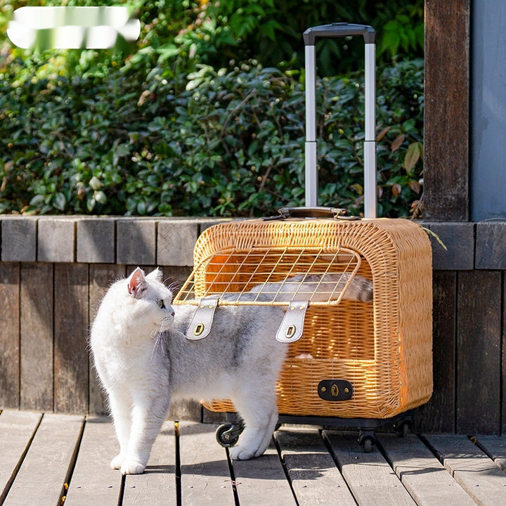 Woven Rattan Pet Carrier With Ventilated Travel Handle