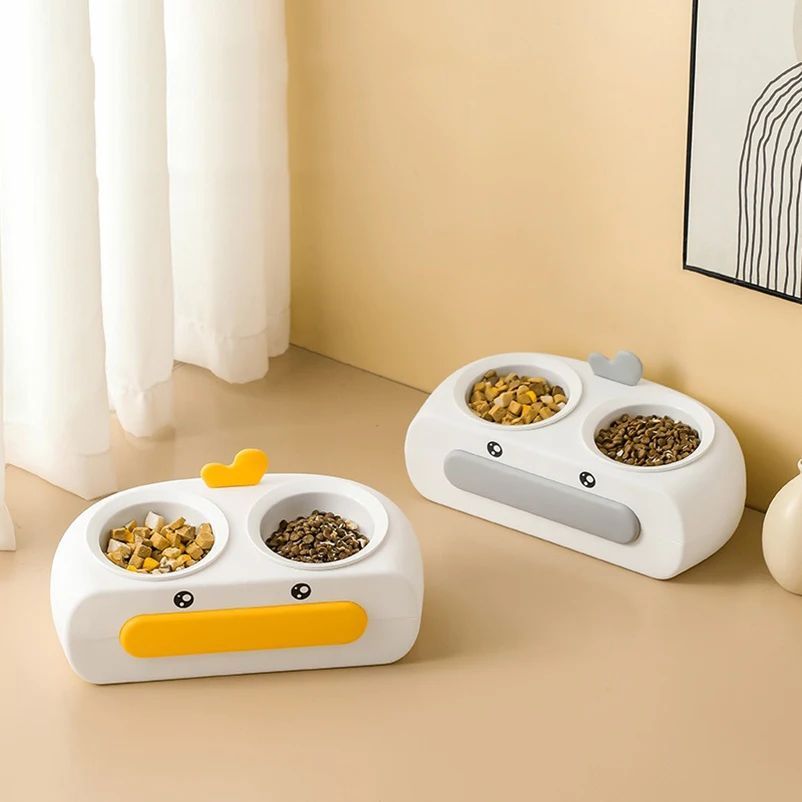 Duck Design Pet Double Bowl Feeding And Drinking Tray