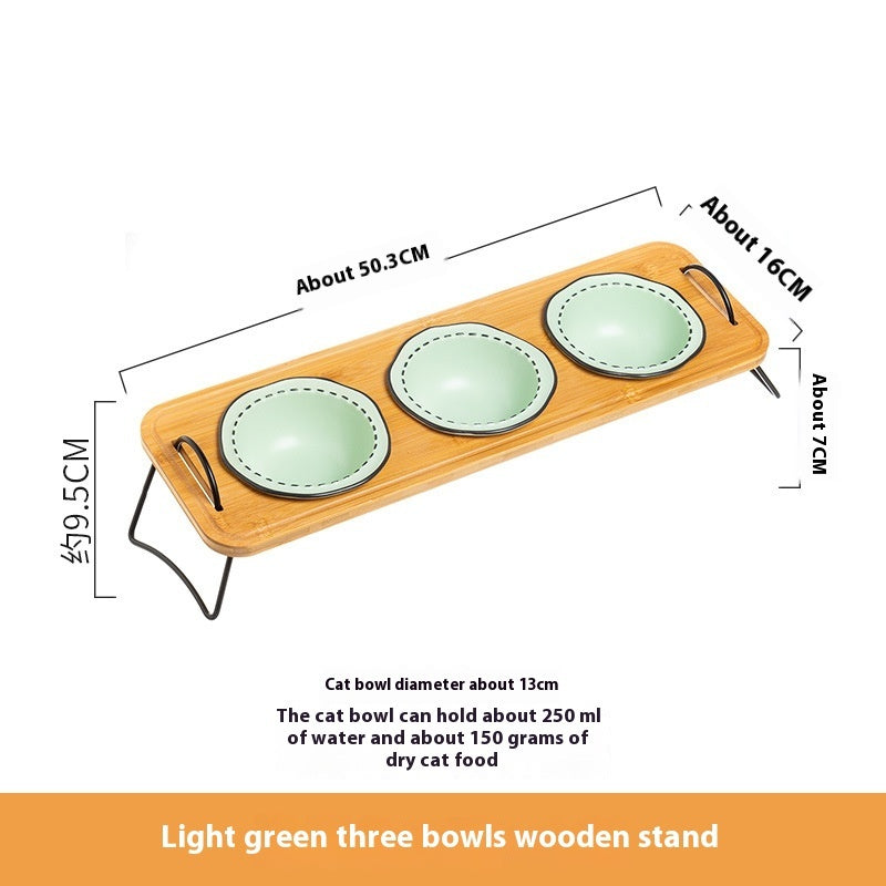 Wooden Rack Pet Ceramic Feeding Bowl Tilted Easy Clean