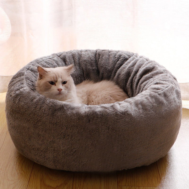 Pet Round Plush Donut Warm Sleeping Bed