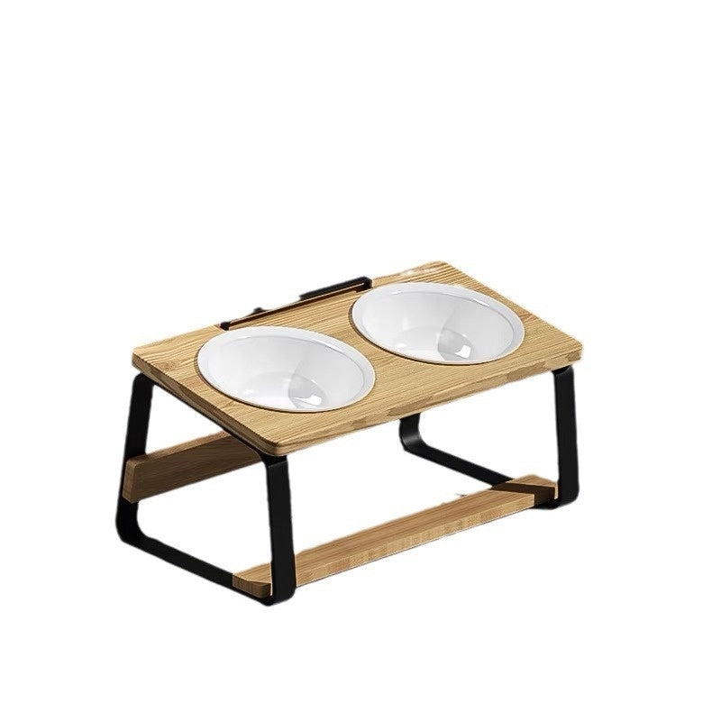 Ceramic Double Bowl Pet Feeding And Drinking Bowl With Neck Support