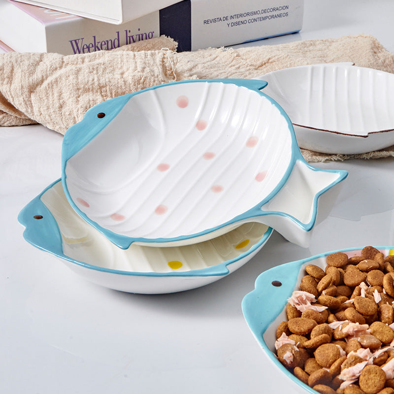 Fish Shaped Ceramic Pet Feeding Bowl