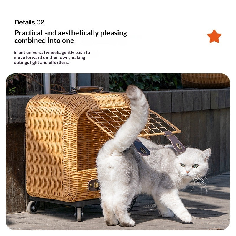 Woven Rattan Pet Carrier With Ventilated Travel Handle